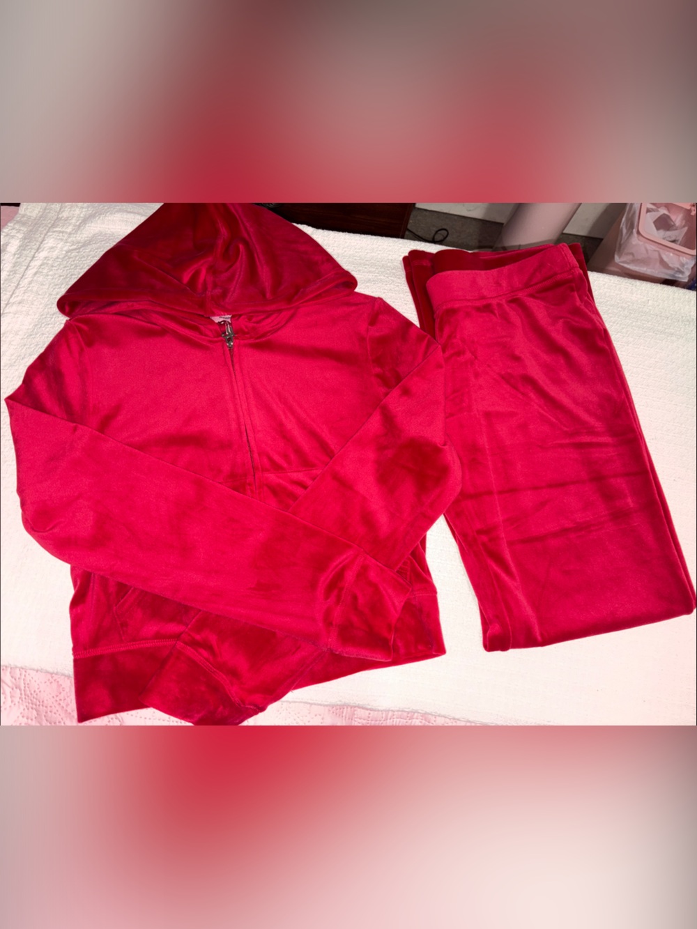 Juicy Couture Coco Red Velour Zip Hoodie and Pants Set